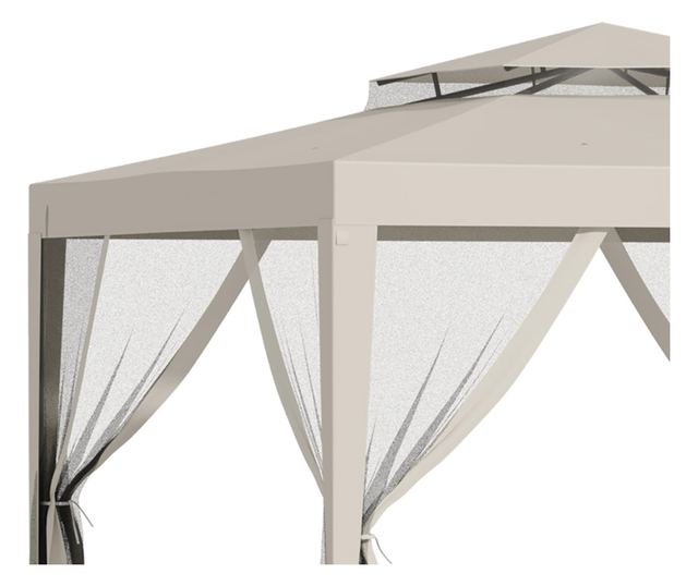 Foisor de Gradina cu Plasa de Tantari, Foisor 3x3 m cu Acoperis Dublu si Cadru din Metal, Bej