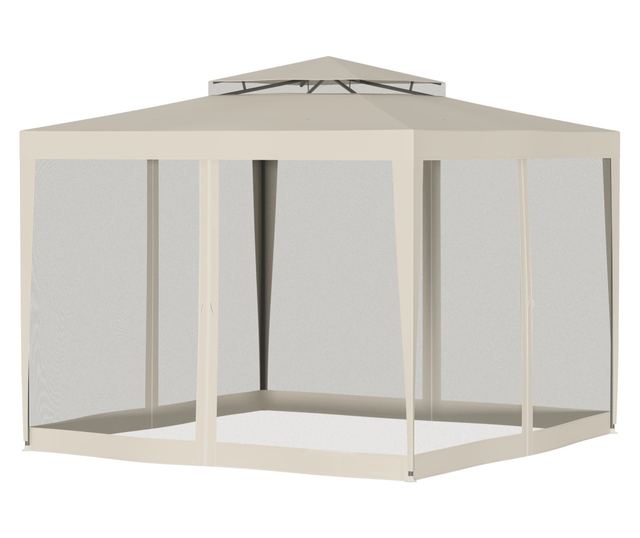 Foisor de Gradina cu Plasa de Tantari, Foisor 3x3 m cu Acoperis Dublu si Cadru din Metal, Bej