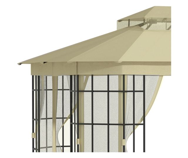 Foisor de Gradina 3.65x3m cu Plasa de Tantari si Acoperis pe 2 Nivele din Poliester si Metal, Negru si Bej