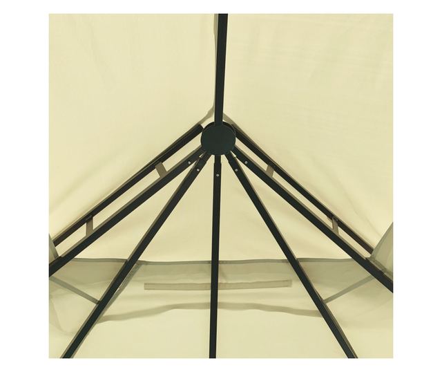 Foisor de Gradina 3.65x3m cu Plasa de Tantari si Acoperis pe 2 Nivele din Poliester si Metal, Negru si Bej