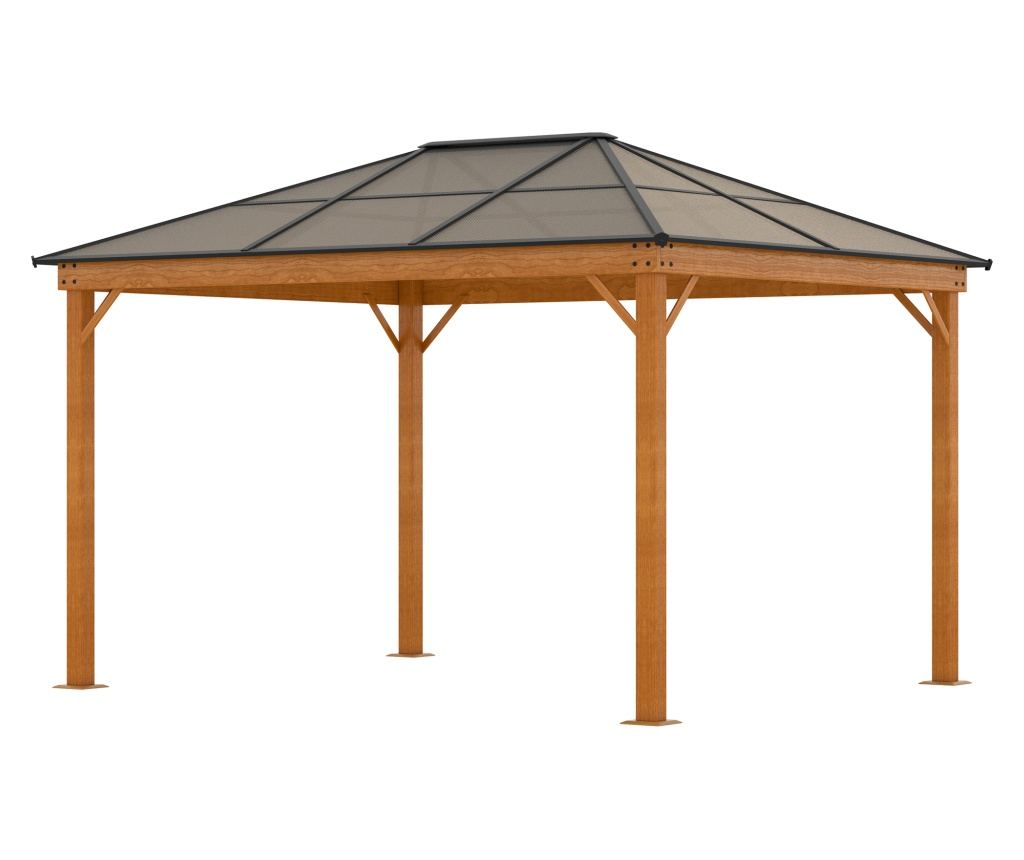 Foisor de Gradina din Otel, Aluminiu si Poliester cu Acoperis din Policarbonat si Plase de Tantari, 2.94x3.60x2.67 m, Kaki - 10