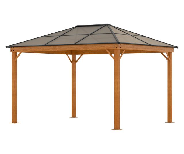 Foisor de Gradina din Otel, Aluminiu si Poliester cu Acoperis din Policarbonat si Plase de Tantari, 2.94x3.60x2.67 m, Kaki