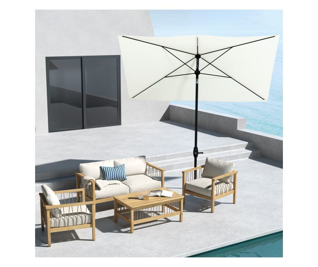 Umbrela de Gradina Dreptunghiulara UV 50+ cu Deschidere cu Manivela si Inclinare Reglabila, 200x300cm, Bej - 2