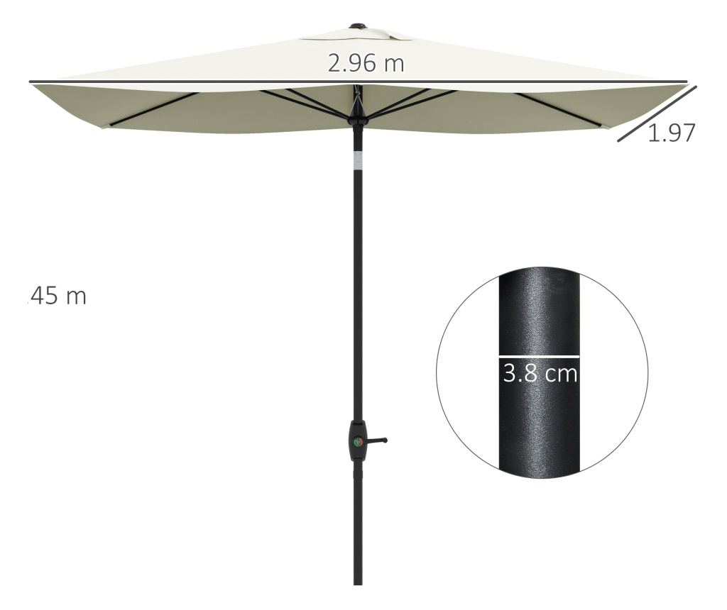 Umbrela de Gradina Dreptunghiulara UV 50+ cu Deschidere cu Manivela si Inclinare Reglabila, 200x300cm, Bej - 4