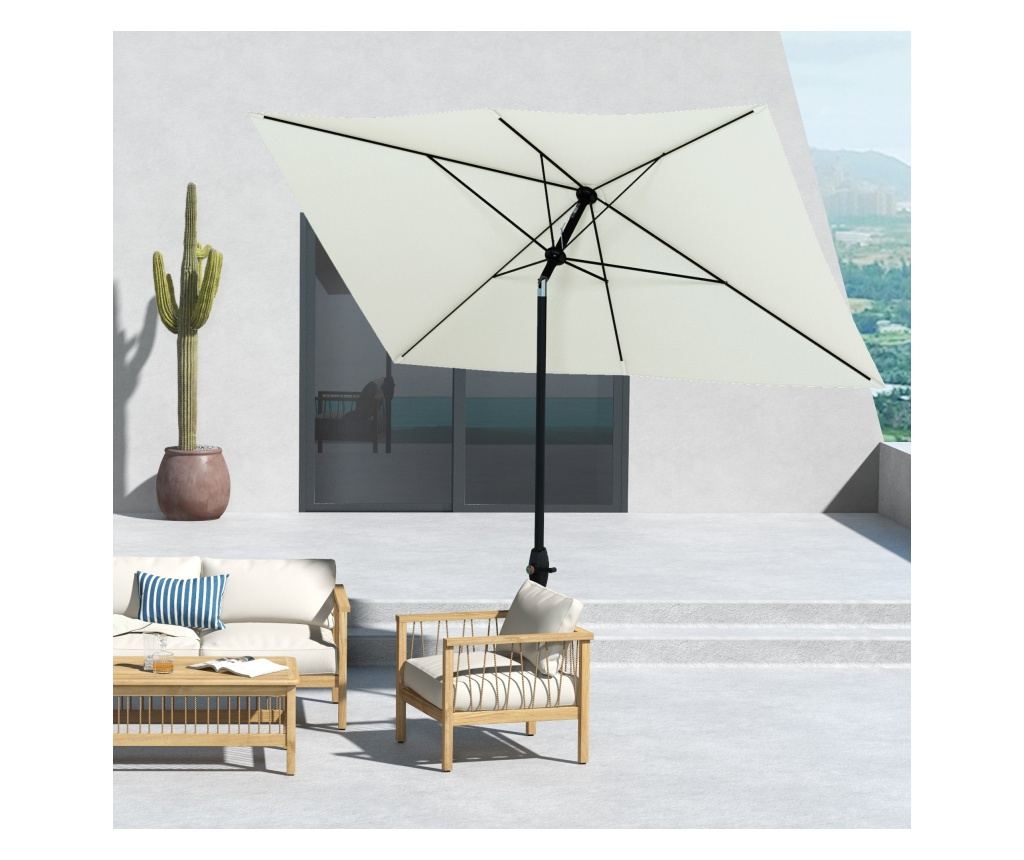 Umbrela de Gradina Dreptunghiulara UV 50+ cu Deschidere cu Manivela si Inclinare Reglabila, 200x300cm, Bej - 10
