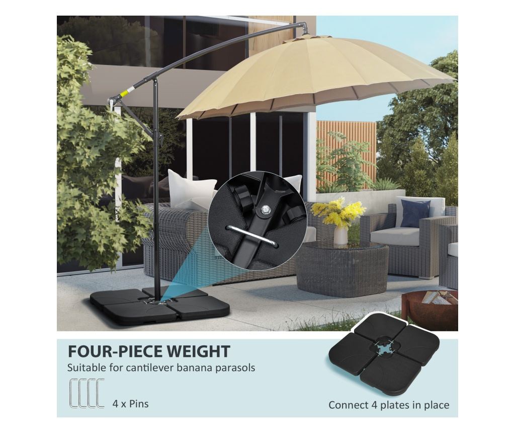 Baza pentru Umbrela Set 4 Piese din HDPE care se Umplu cu Apa sau Nisip, Postament pentru Umbrela cu 4 Conectori, 104x104x7.5 cm - 5