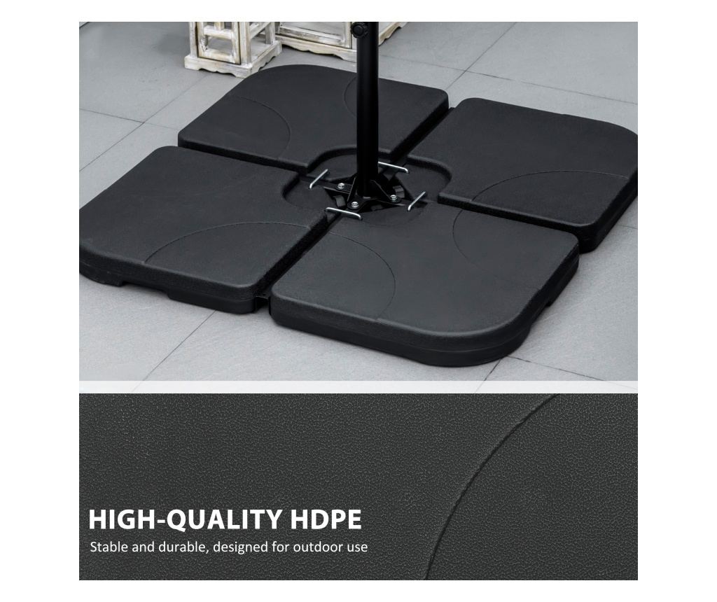 Baza pentru Umbrela Set 4 Piese din HDPE care se Umplu cu Apa sau Nisip, Postament pentru Umbrela cu 4 Conectori, 104x104x7.5 cm - 7