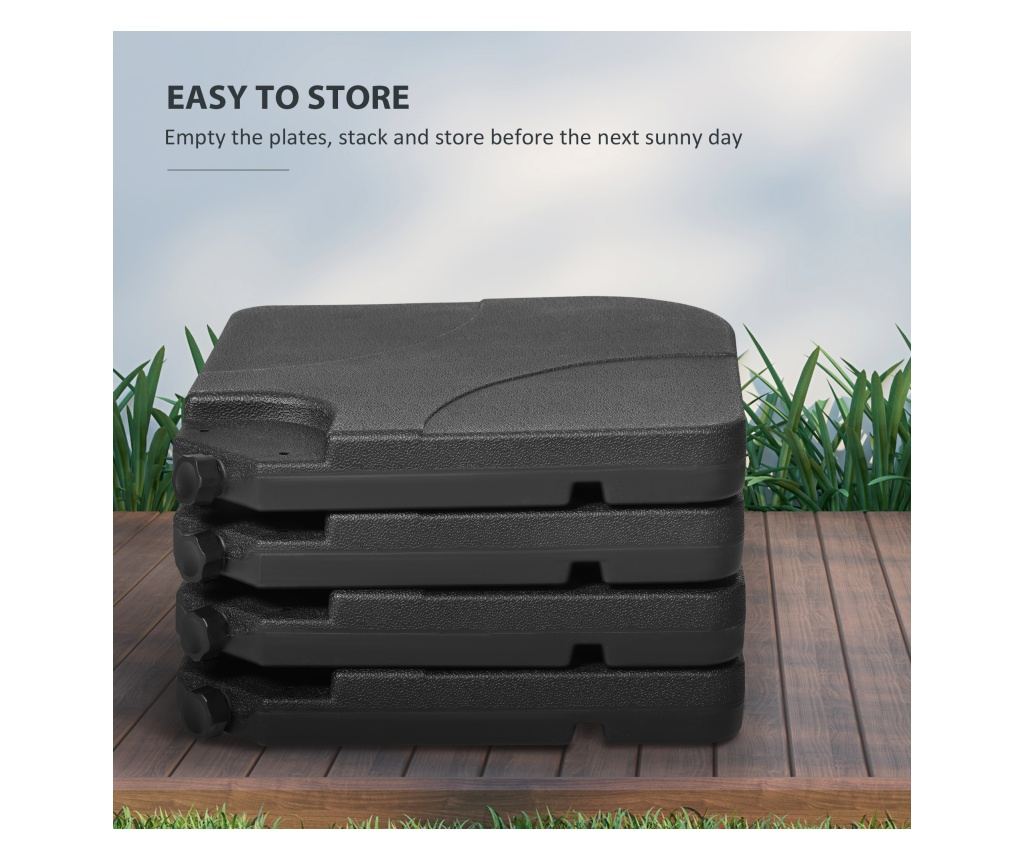 Baza pentru Umbrela Set 4 Piese din HDPE care se Umplu cu Apa sau Nisip, Postament pentru Umbrela cu 4 Conectori, 104x104x7.5 cm - 8