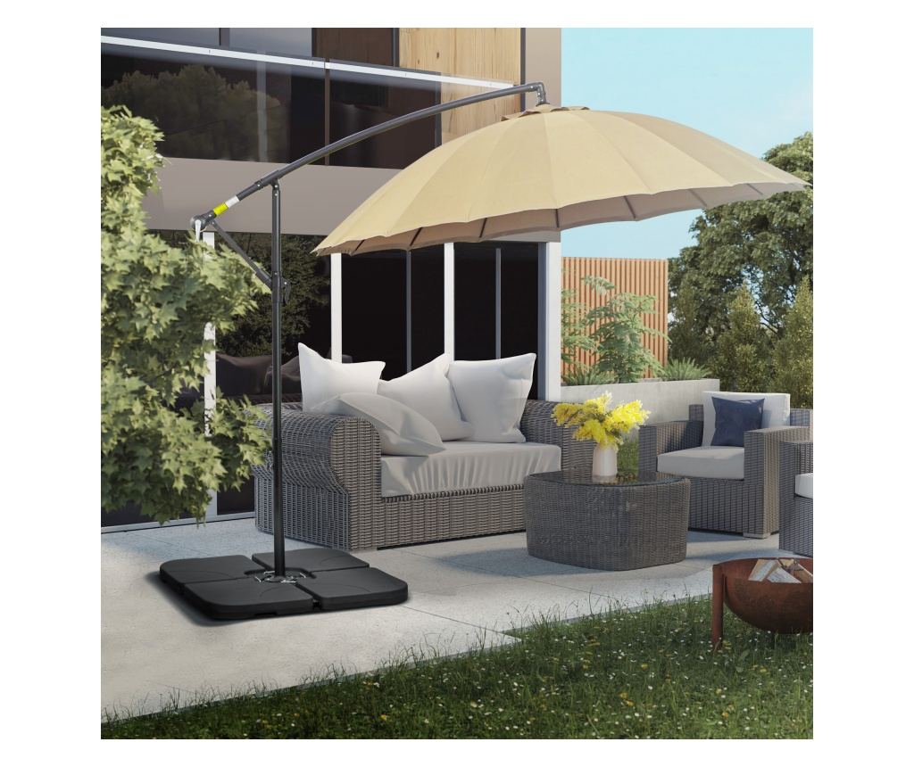 Baza pentru Umbrela Set 4 Piese din HDPE care se Umplu cu Apa sau Nisip, Postament pentru Umbrela cu 4 Conectori, 104x104x7.5 cm - 9