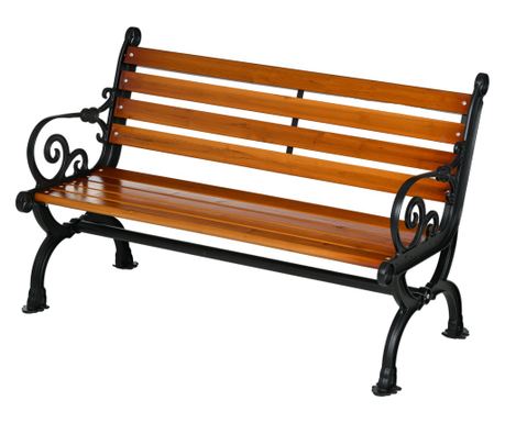 Kerti pad alumínium vázzal, kétüléses, ívelt karfával, fa ülő- és háttámlával, 120x64x79 cm, teak