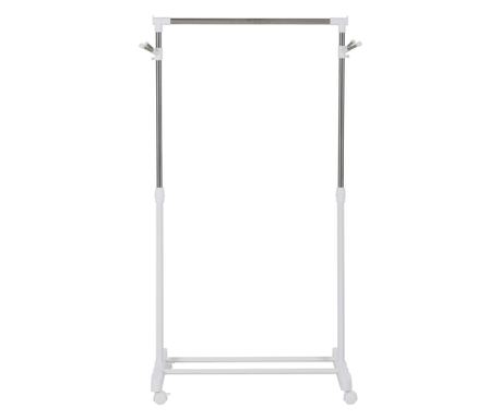 Suport de Haine din Otel Inoxidabil Reglabil pe Inaltime cu Baza de Depozitare si 4 Roti, 68,5x42x87-145 cm, Alb si Argintiu