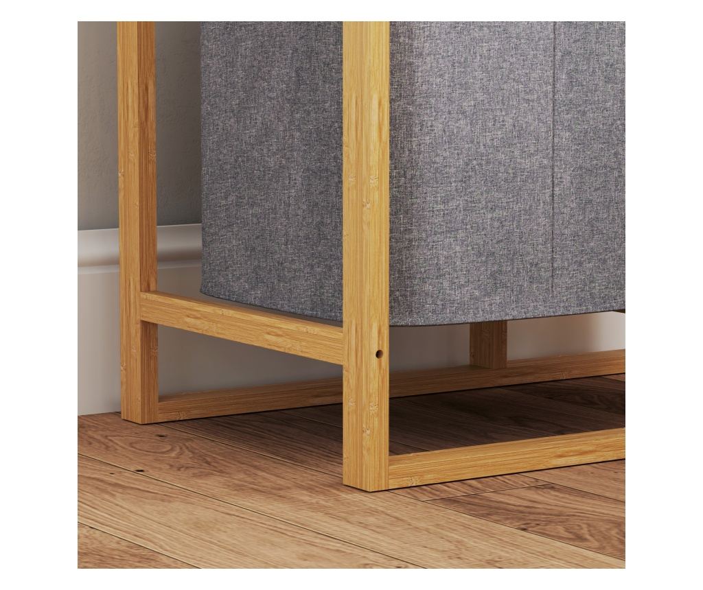 Cos Portabil pentru Rufe cu Sac Detasabil, Dulap Portabil pentru Rufe cu Rafturi din Bambus, 50x32x70 cm, Gri - 8