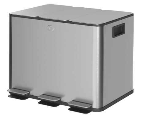 20L 3 rekeszes szemetes pedállal és csendes fedéllel, 61,9x36,6x56,7 cm, ezüst