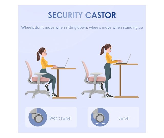 Scaun de Birou Respirabil cu Inaltime Reglabila, Scaun Rabatabil cu 5 Roti, 55x48x82.5-94.5 cm, Roz