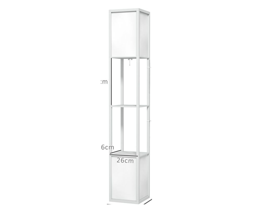 Lampă de Podea Modernă cu 2 Abajururi și 2 Rafturi, Lampă de Podea cu Întrerupător de Picior, 26x26x156 cm, Alb - 4