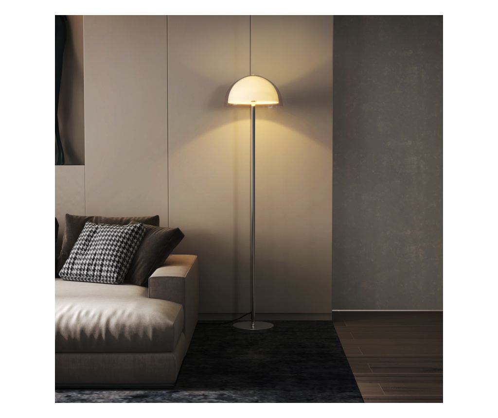 Lampă de Podea cu Abajur Dublu Strat pentru Living, Sufragerie, Dormitor, din Metal și Acrilic, Ø35x150 cm, Alb - 2
