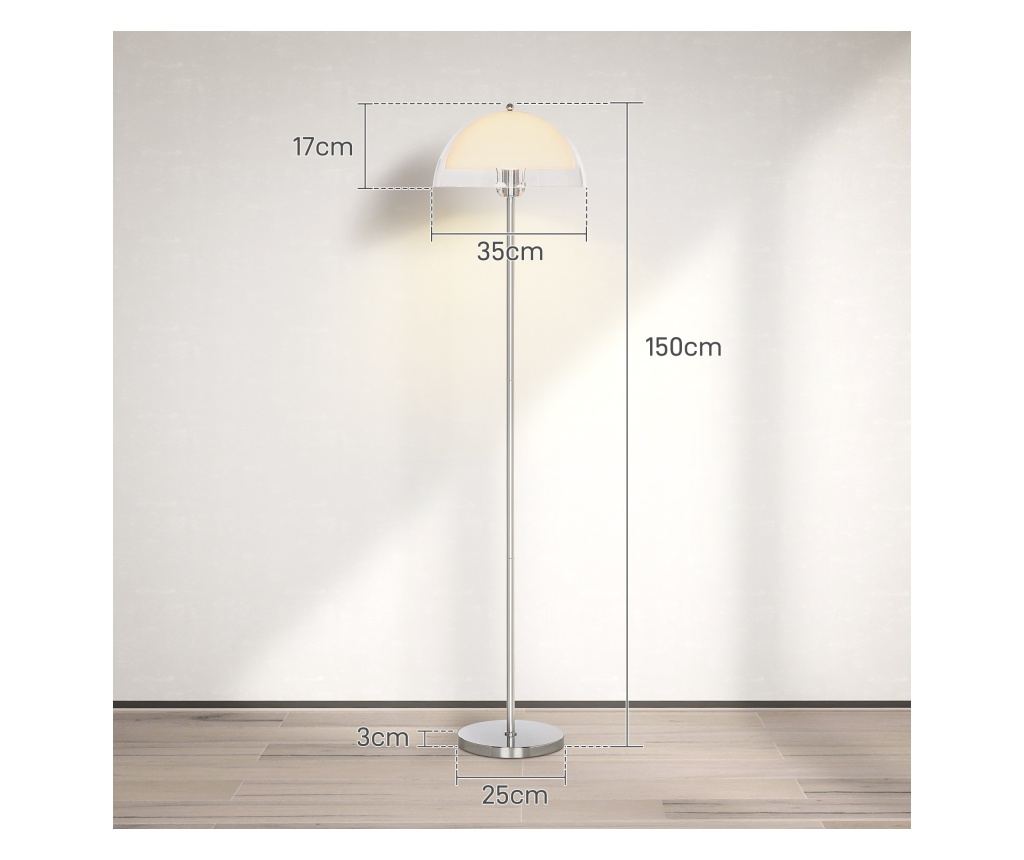 Lampă de Podea cu Abajur Dublu Strat pentru Living, Sufragerie, Dormitor, din Metal și Acrilic, Ø35x150 cm, Alb - 4