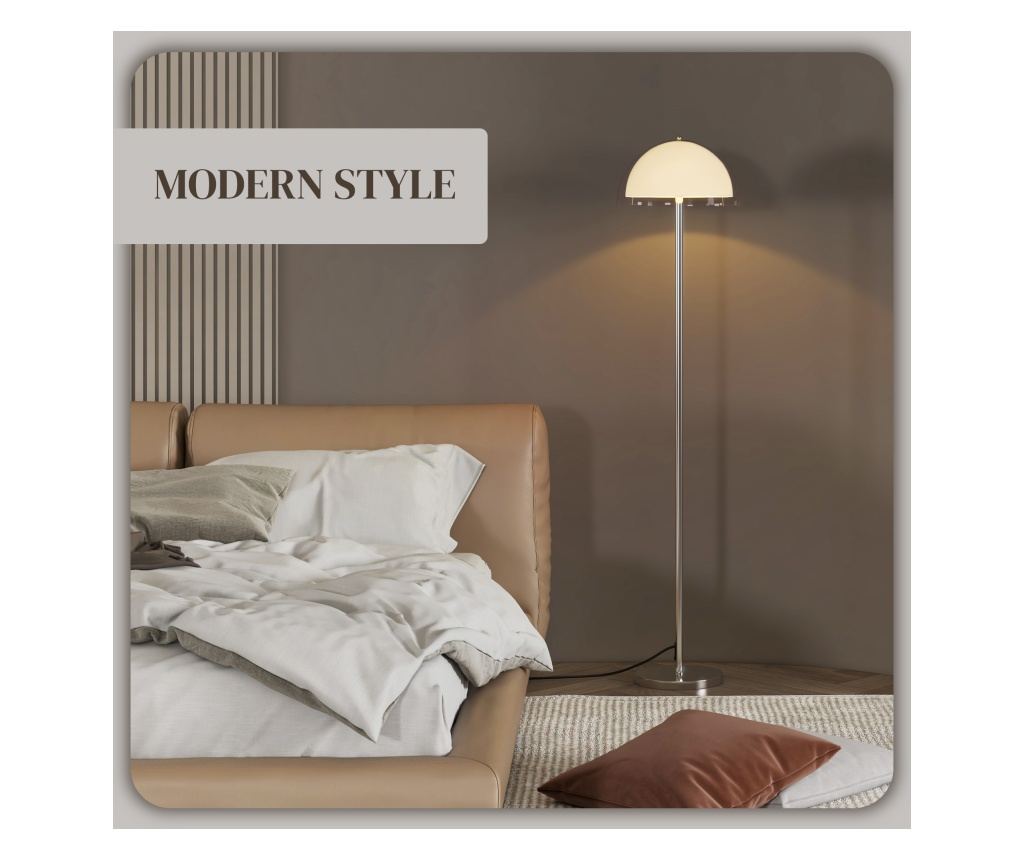 Lampă de Podea cu Abajur Dublu Strat pentru Living, Sufragerie, Dormitor, din Metal și Acrilic, Ø35x150 cm, Alb - 5