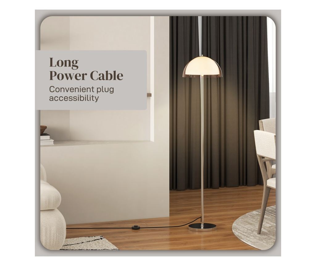 Lampă de Podea cu Abajur Dublu Strat pentru Living, Sufragerie, Dormitor, din Metal și Acrilic, Ø35x150 cm, Alb - 6