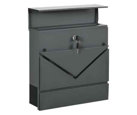 Horganyzott acél postaláda újságtartóval és 2 biztonsági kulccsal, 37x10,5x37 cm, szürke