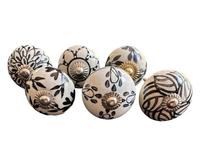 6 db-os vintage stílusú porcelán bútorgomb szett