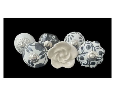6 db-os vintage stílusú porcelán bútorgomb szett
