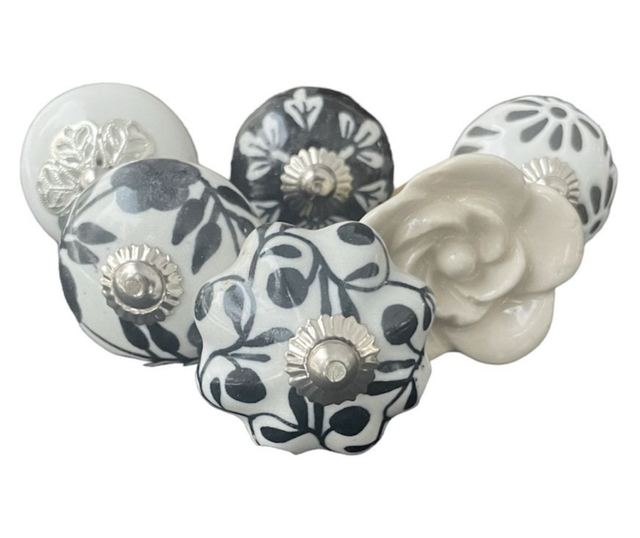 6 db-os vintage stílusú porcelán bútorgomb szett