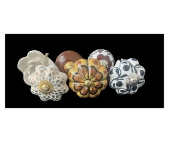 6 db-os vintage stílusú porcelán bútorgomb szett