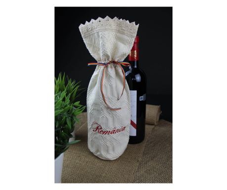 Hengeres borosüveg huzat, Nicoratex, 100% pamut, krémszínű piros hímzéssel, 35x16 cm