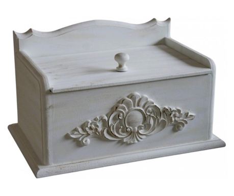 Cutie cu capac pentru depozitare pâine produse de baie, alb vintage, ornament de lemn, mdf, 44 25 25 cm