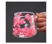 Ružičasta šalica sa suhim cvijećem, dvostruka stijenka, borosilikatno staklo, toplinska izolacija, hortenzija, 180 ml