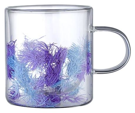 Skodelica s posušenim cvetjem, vijolična, dvojna stena, borosilikatno steklo, 300 ml