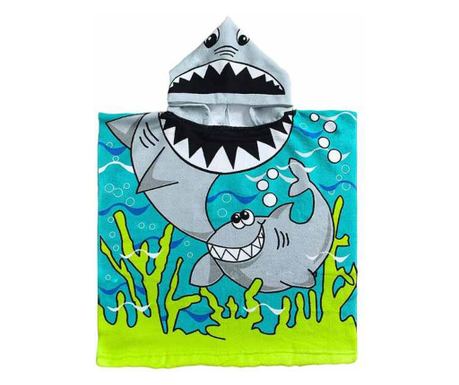 Mercaton brisača s kapuco za otroke, motiv morskega psa, mikrovlakna, 250 g/m², 58 x 57 cm