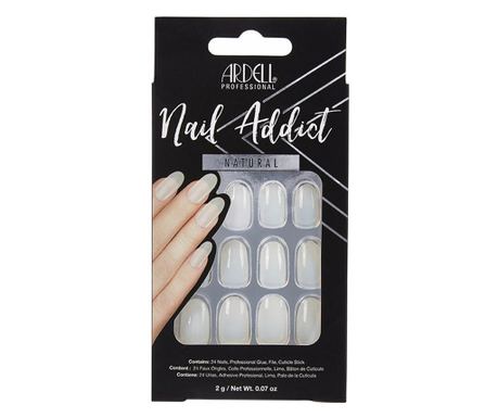 Set Unghii false 24 buc + Adeziv + Pila 1 buc + Stick pentru cuticule 1 buc, Ardell Nail Addict, natural oval