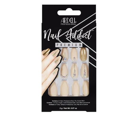 Set Unghii false 24 buc + Adeziv + Pila 1 buc + Stick pentru cuticule 1 buc, Ardell Nail Addict, nude jeweled