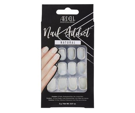 Set Unghii false 24 buc + Adeziv + Pila 1 buc + Stick pentru cuticule 1 buc, Ardell Nail Addict, natural squared