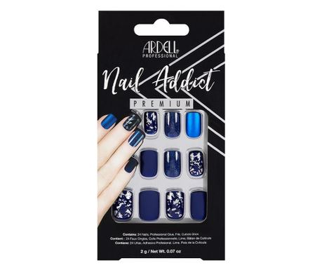 Set Unghii false 24 buc + Adeziv + Pila 1 buc + Stick pentru cuticule 1 buc, Ardell Nail Addict, matte blue