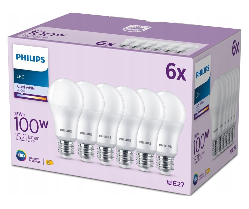 Signify Philips LED classic Lampe 100W E27 Kaltweiß 1521lm matt 6er P ...
