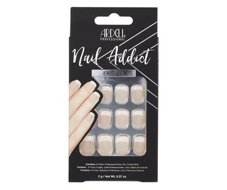 Set Unghii false 24 buc + Adeziv + Pila 1 buc + Stick pentru cuticule 1 buc, Ardell Nail Addict, classic french