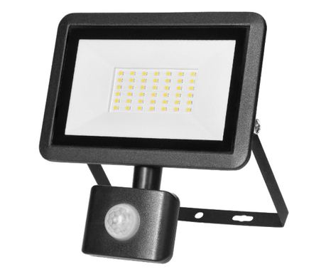 Proiector LED Adviti Faro AD-NL-6254BLR4, cu senzor de mișcare, 30W, LED SMD, 2400 lm, IP65, 4000K, Aluminiu, Negru