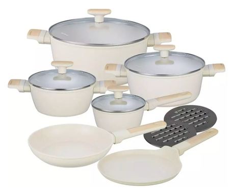 Klausberg KB7833 set lonca i tave s neprianjajućim dnom i poklopcima, bež, 16/20/24/28 cm, moderan dizajn, pogodno za sve vrste 
