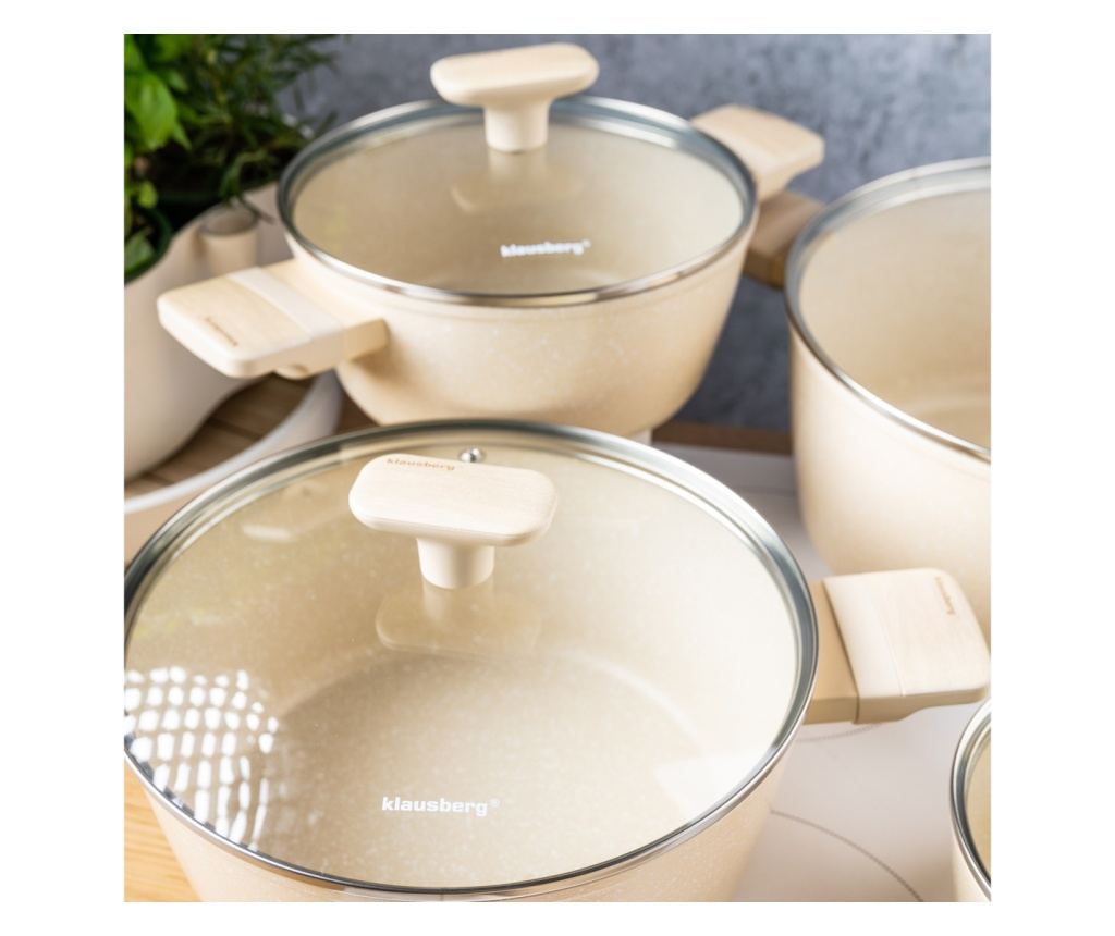 Set oale si tigai antiaderente cu capace Klausberg KB7833, bej, 16/20/24/28 cm, design modern, potrivite pentru toate tipurile d - 3
