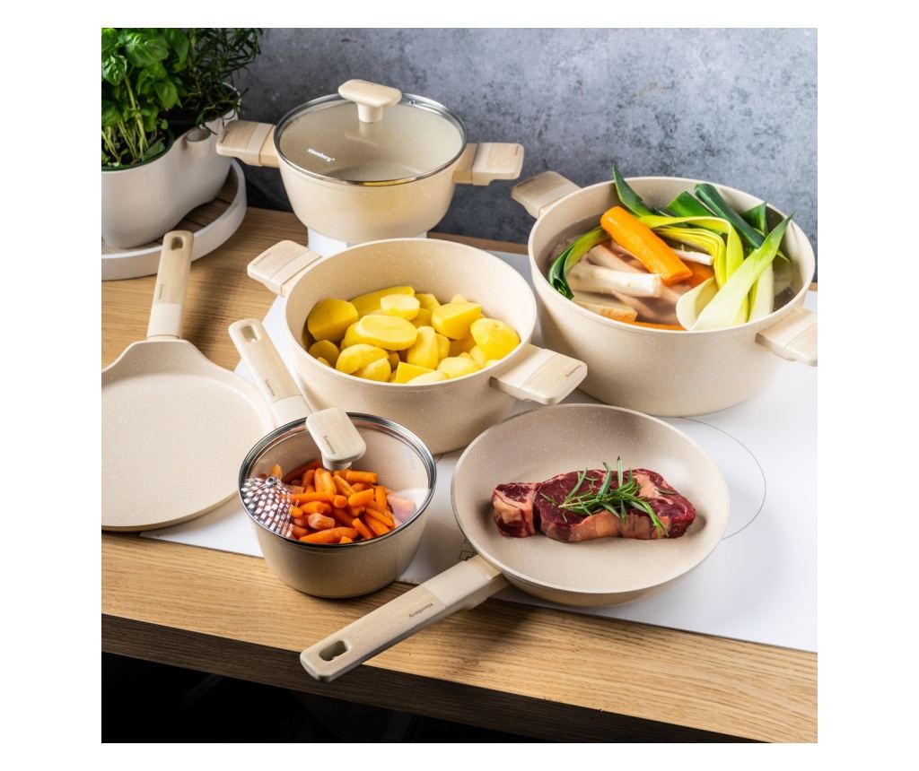 Set oale si tigai antiaderente cu capace Klausberg KB7833, bej, 16/20/24/28 cm, design modern, potrivite pentru toate tipurile d - 8