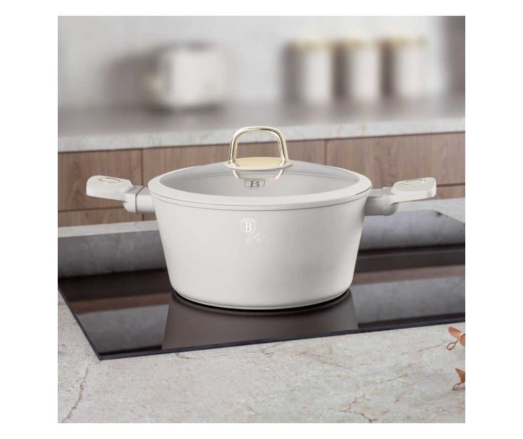 Oală cu capac 24 cm, 4.1L – Berlinger Haus Sahara Collection BH 8071, crem, antiaderentă cu titan, pentru supe și tocane - 6
