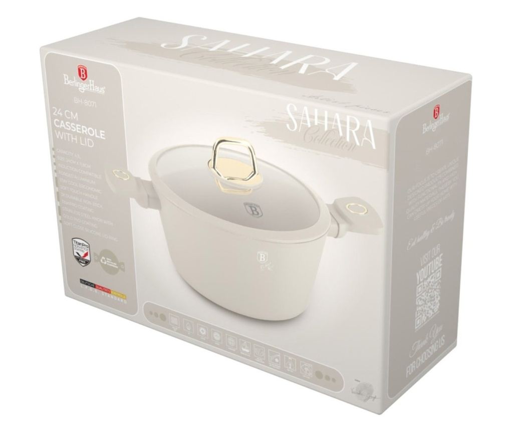 Oală cu capac 24 cm, 4.1L – Berlinger Haus Sahara Collection BH 8071, crem, antiaderentă cu titan, pentru supe și tocane - 8