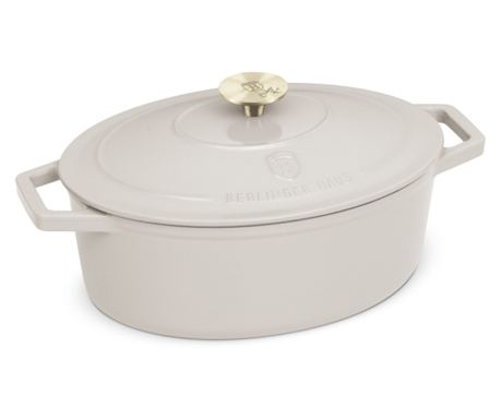 Oval Enameled Cast Iron Dutch Oven with Lid 30 cm, 4.65L – Berlinger Haus Sahara Collection BH 6540, Cream, for Oven and Baking