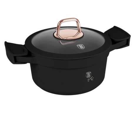 Oală cu capac și mânere de silicon detașabile 20 cm, 2.8L – Berlinger Haus Black Rose Collection BH 1456, neagră, cu strat antia