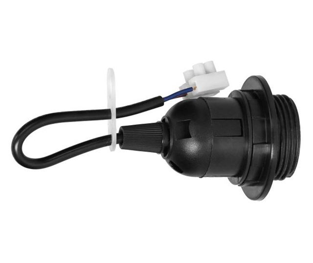 Izzófoglalat E27 Virone LH/E27-27/B/PZ, karimával, kábellel és sorkapcsokkal, fekete