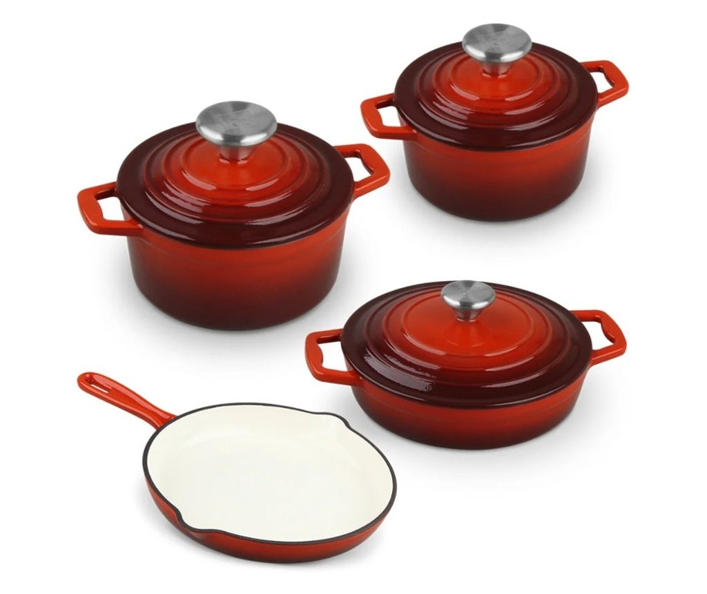 Set oale cu capace si tigaie fonta emailata de calitate, Xanten Carl Schmidt Sohn 067489 , 7 piese, rosu cu negru - 2