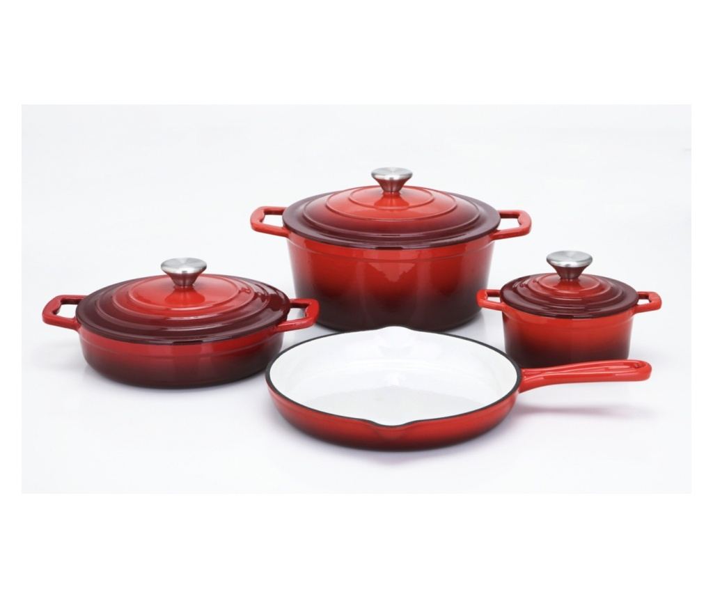Set oale cu capace si tigaie fonta emailata de calitate, Xanten Carl Schmidt Sohn 067489 , 7 piese, rosu cu negru - 3
